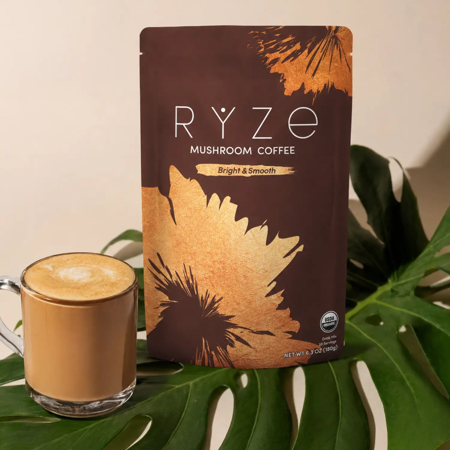 RYZE Mushroom Coffee — Organic Instant Coffee with Cordyceps & Reishi, 30 Servings